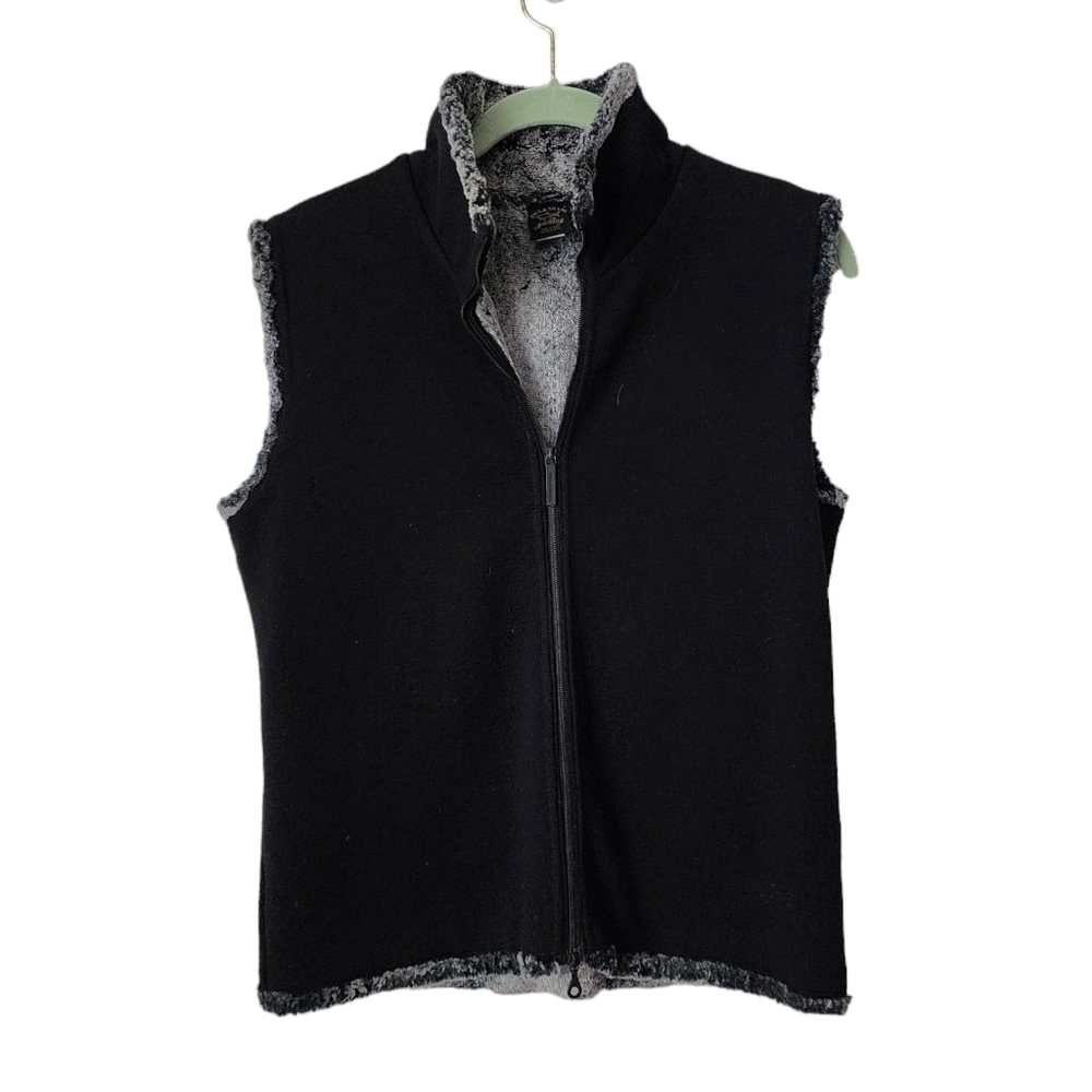 PAUL & SHARK YACHTING wool knit vest black faux fur lined S Nautical Heritage